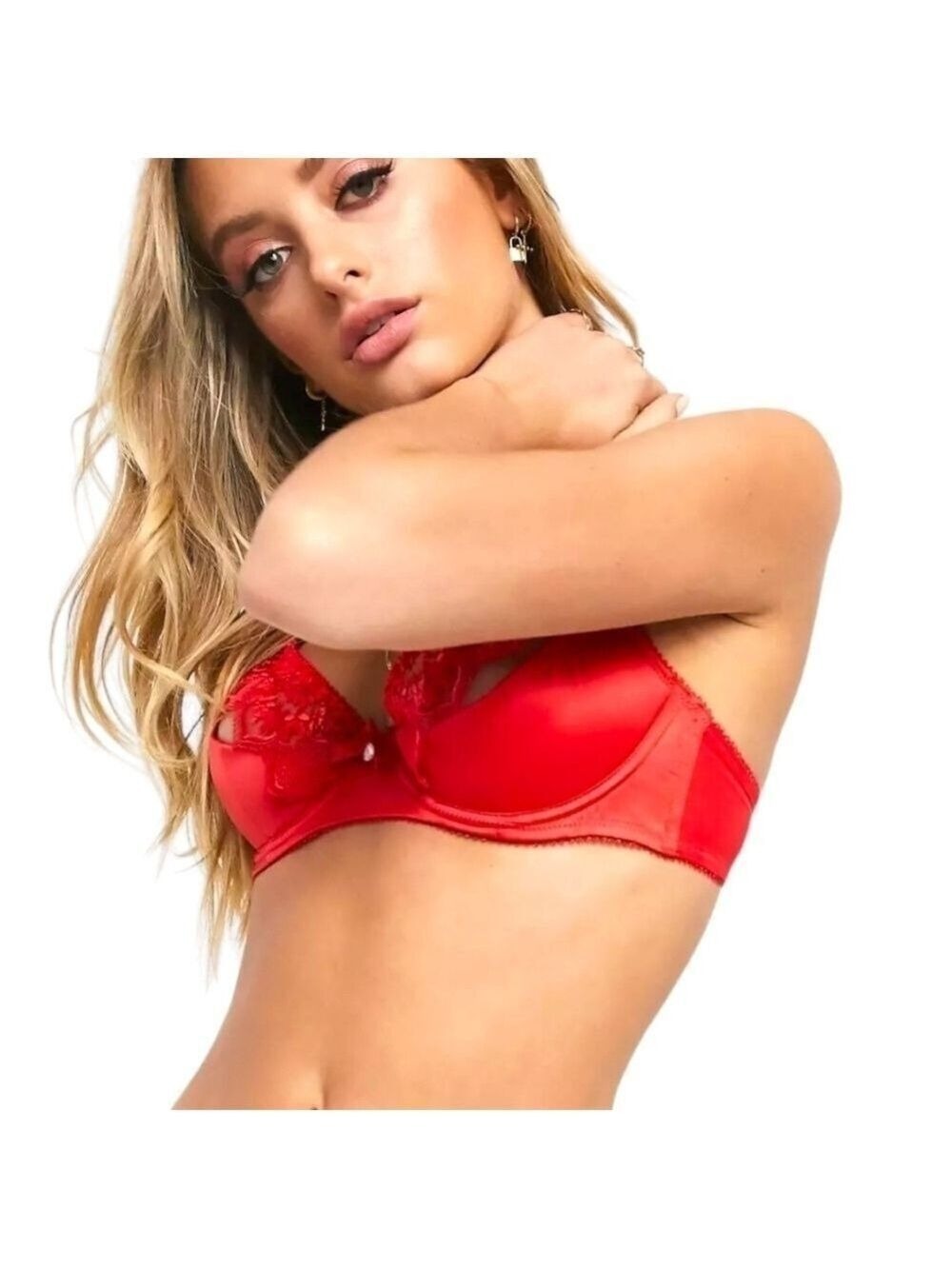 Savage x Fenty Mosaic  Embroidery lace half-cup bra in red 34 DD
